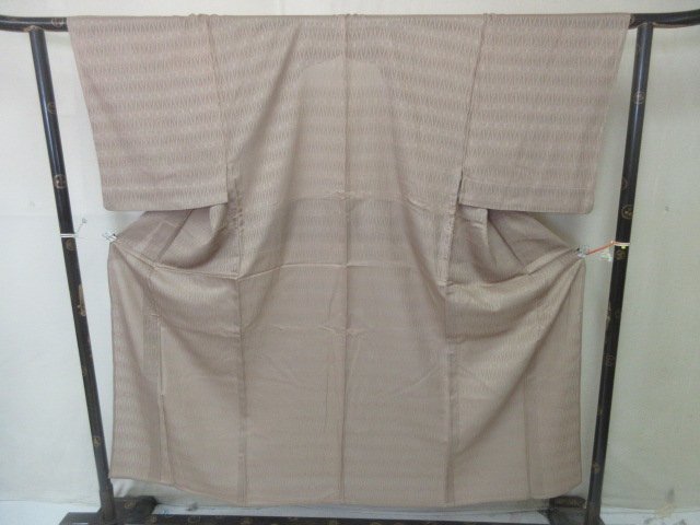 1円 良品 正絹 長着 着物 紗 男性用 黄土色 オリエンタル 菱 渋い 高級 単衣 身丈138cm 裄69cm【夢職】★★★