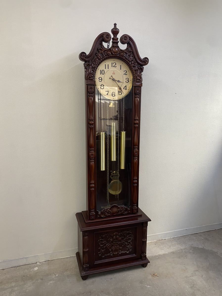 〓KYUNGSHIN 京信精密工業社 セパレート式 ホールクロック 木彫り 柱時計 振り子時計 アンティーク【引取限定】