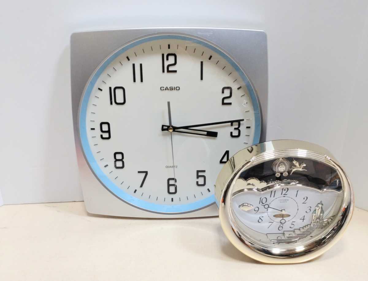 M1324 置時計＆掛け時計 2点セット 中古品 CASIO カシオ 壁掛け時計 