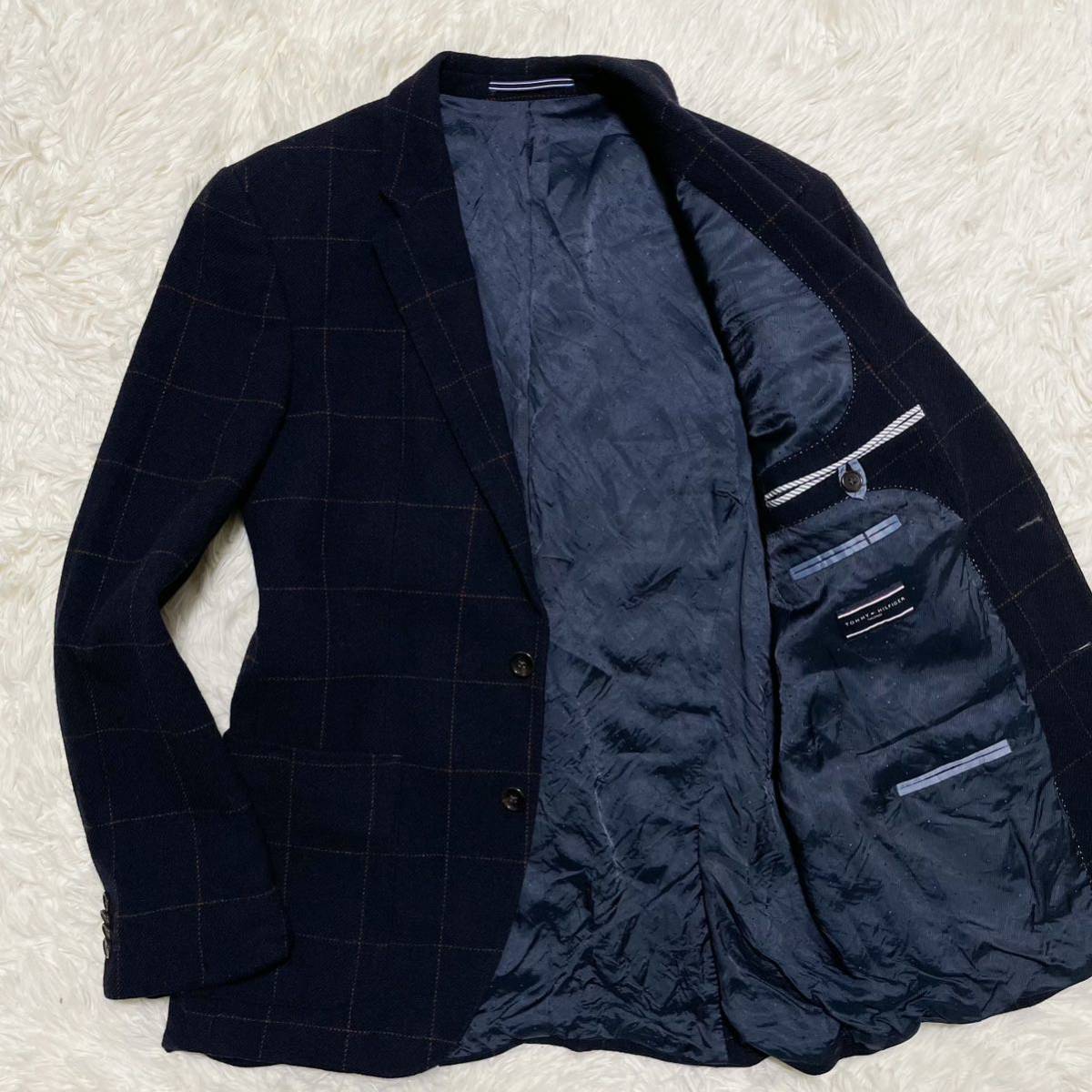 トミーヒルフィガー コットン ウィンドウペン テーラードジャケット XL 美品!!トミーヒルフィガー『紳士の正装』TOMMY HILFIGER テーラード