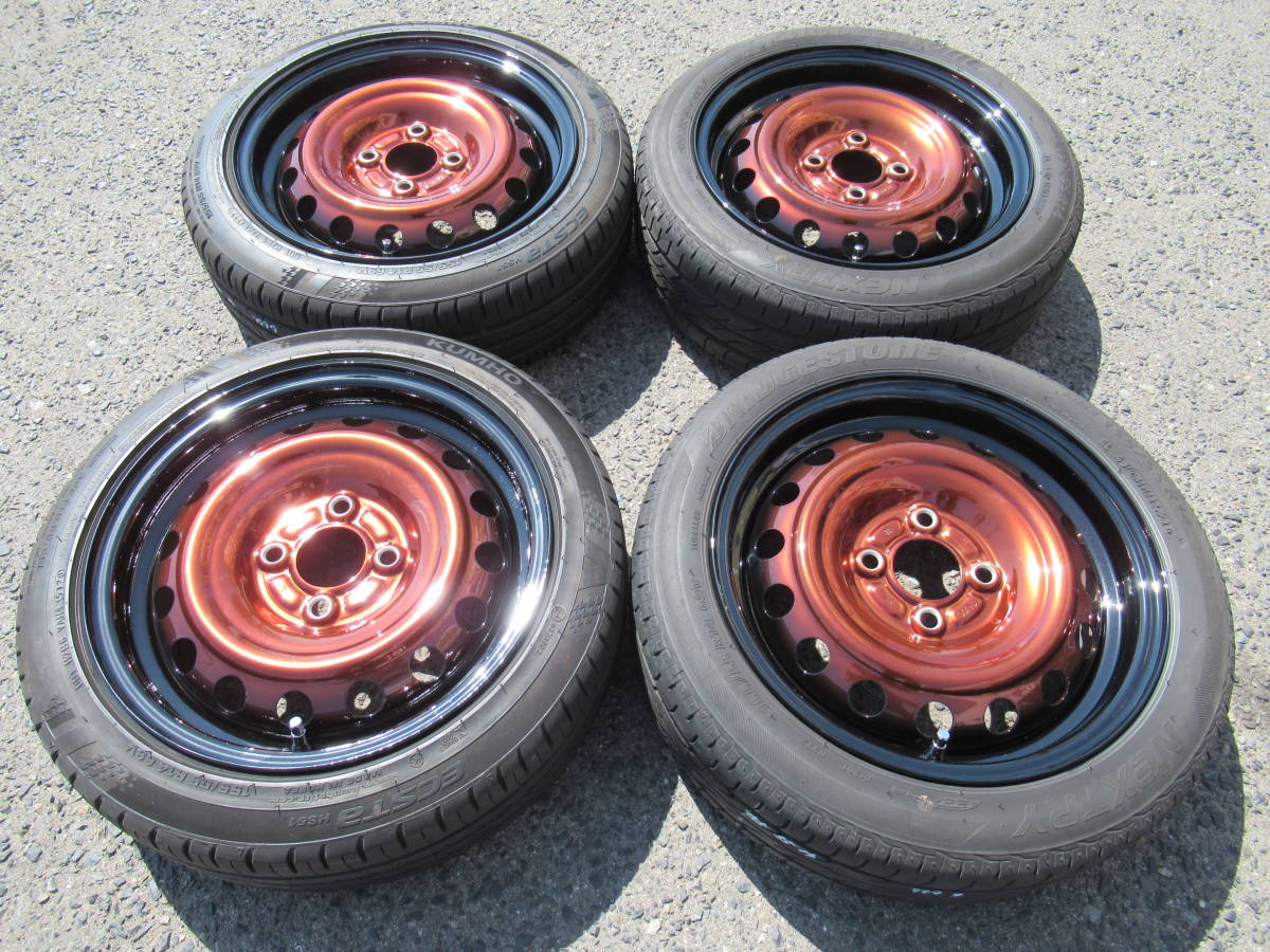 中古タイヤ☆155/55-14 155/55R14 日産純正 スチールホイール 鉄チン 