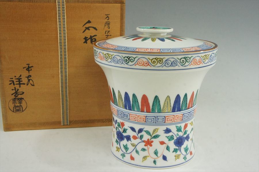 T　京焼　祥堂窯　二代手塚祥堂　万暦写水指　　　　　　共箱　美品状態良好　茶道具　3428