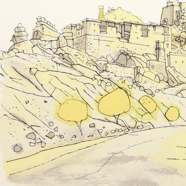 平山郁夫 シエ村のパレス•ゴンパ ラダック インド リトグラフ 額縁