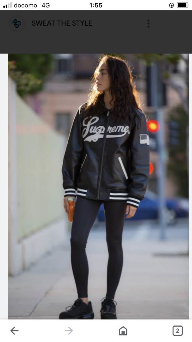 Supreme ブラック スタジャン レザー袖付き シュプリーム 未使用に近い レザー スタジャン 黒 Mサイズ VARSITY JKT