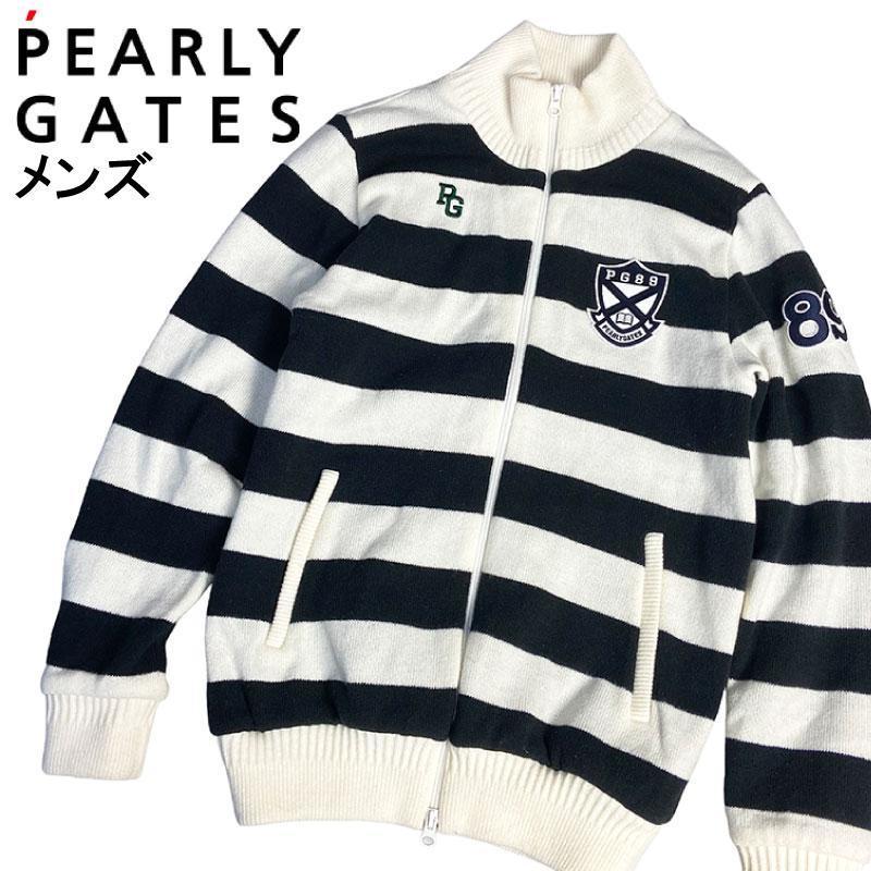 パーリーゲイツ 裏地付 ニット ジップジャケット ボーダー柄 ホワイト 4 ☆