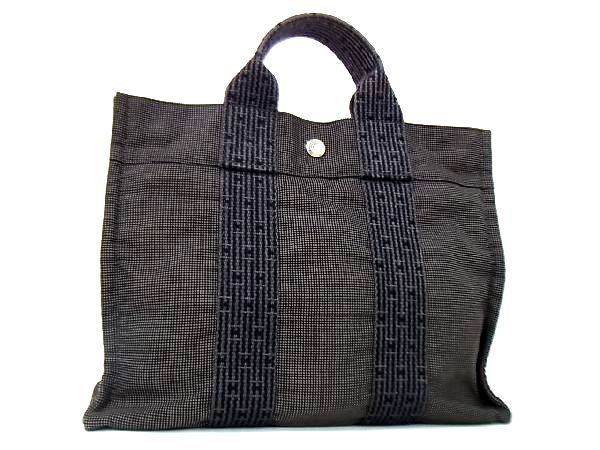 1円 ■美品■ HERMES エルメス エールラインPM キャンバス シルバー金具 ハンドバッグ トート 手提げかばん 手持ち グレー系 AJ4444イf