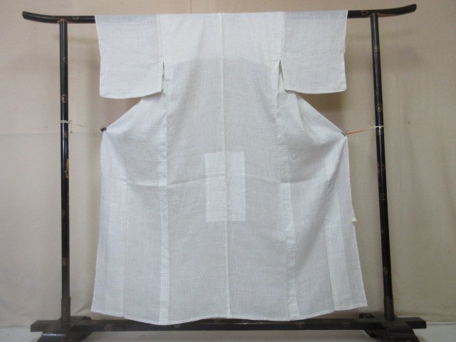 1円 中古 麻 長着 着物 男性用 アンティーク 大正浪漫 上布 蚊絣 幾何学 抽象 絣文様 単衣 身丈145cm 裄61cm ◆逸品◆【夢職】★★★★