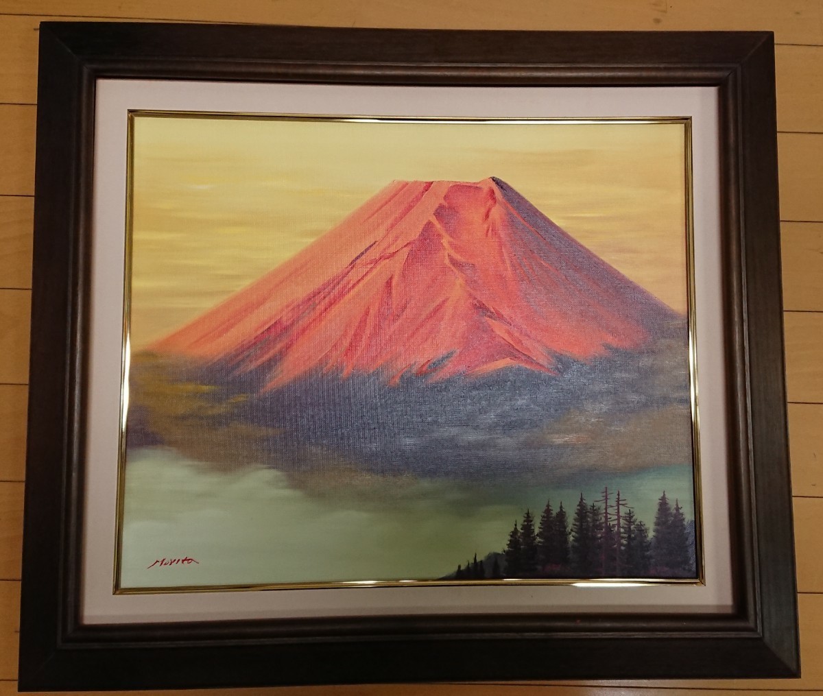 手書き油絵 クロード・モネ 日の出 海 額付 絵画 インテリア 油彩画