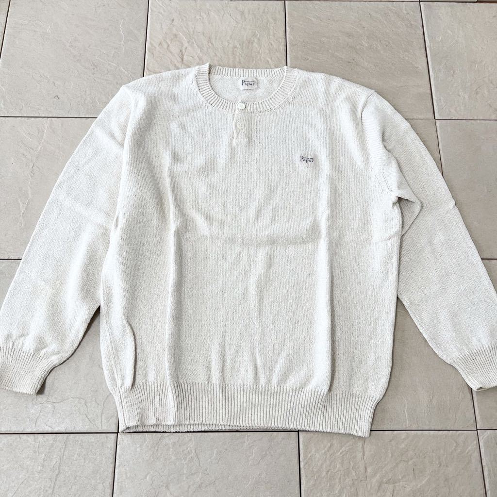 Papasパパス シルク混コットンニット ヘンリーネック L