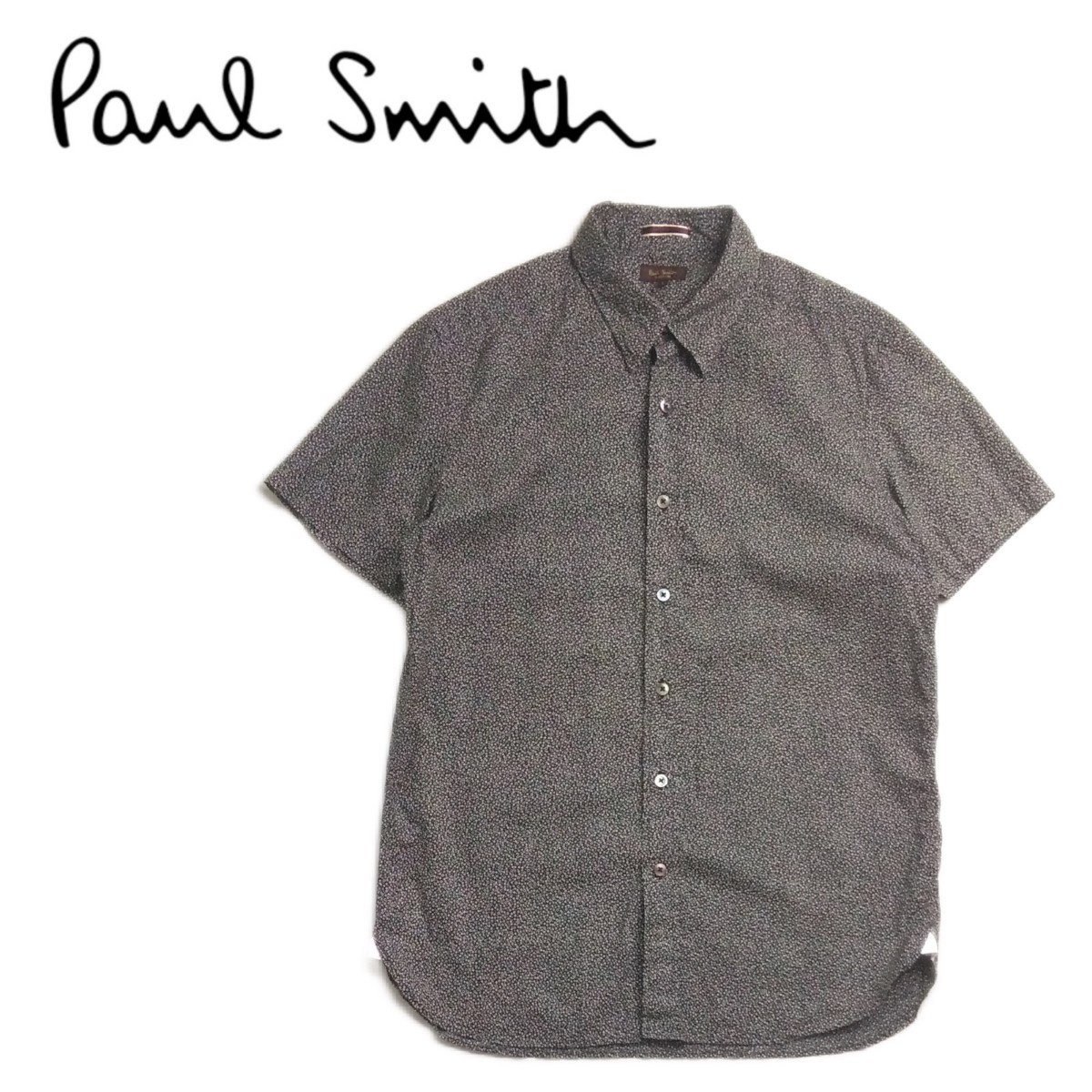 極美 最高級 Paul Smith Collection 総柄 裾ラウンド 裾マチ 半袖シャツ ドレスシャツ メンズL ポールスミス ...