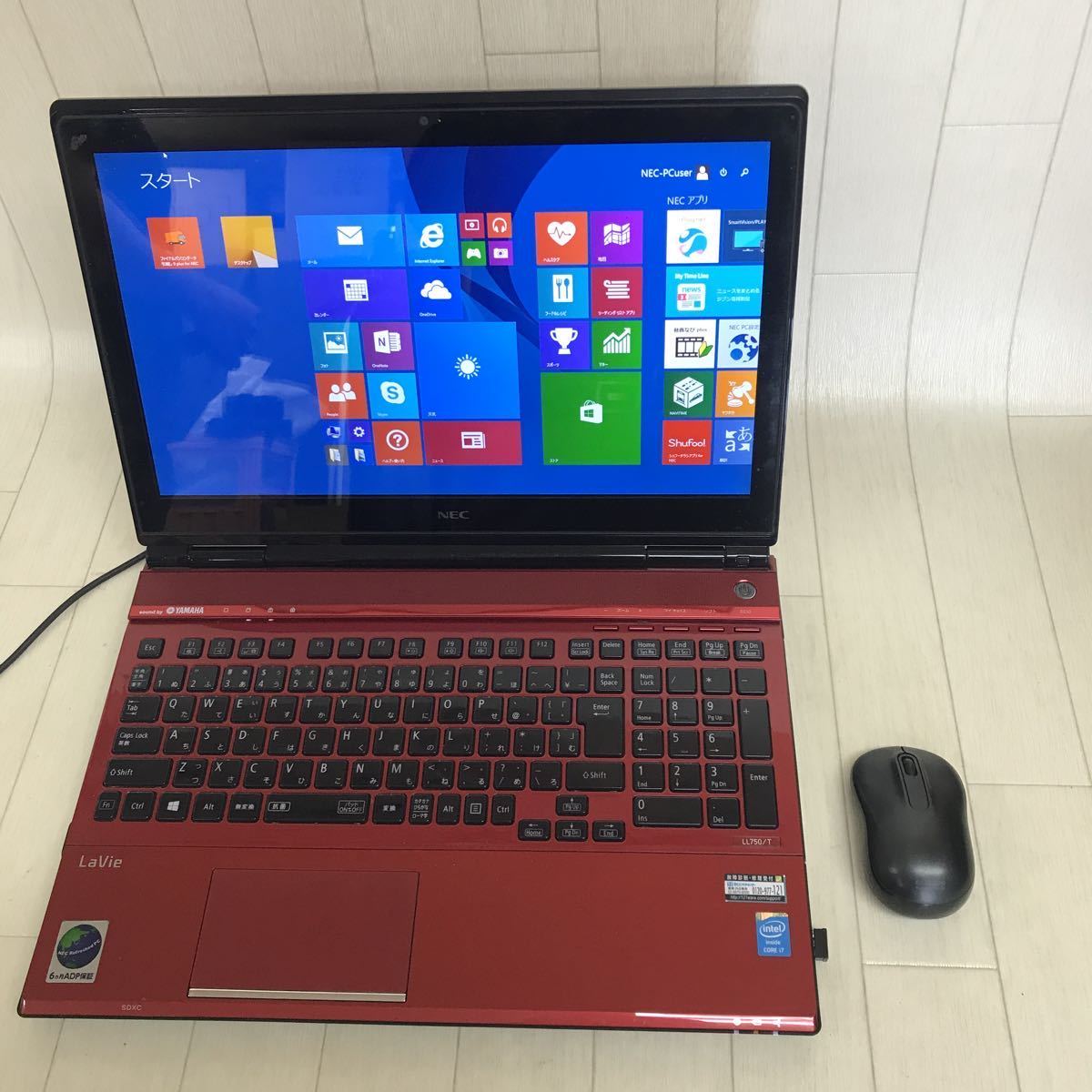 B0953 通電確認済み NEC PC-LL750TSR-KS LaVie LL750/T Core i7 現状品 エレコム マウス付き