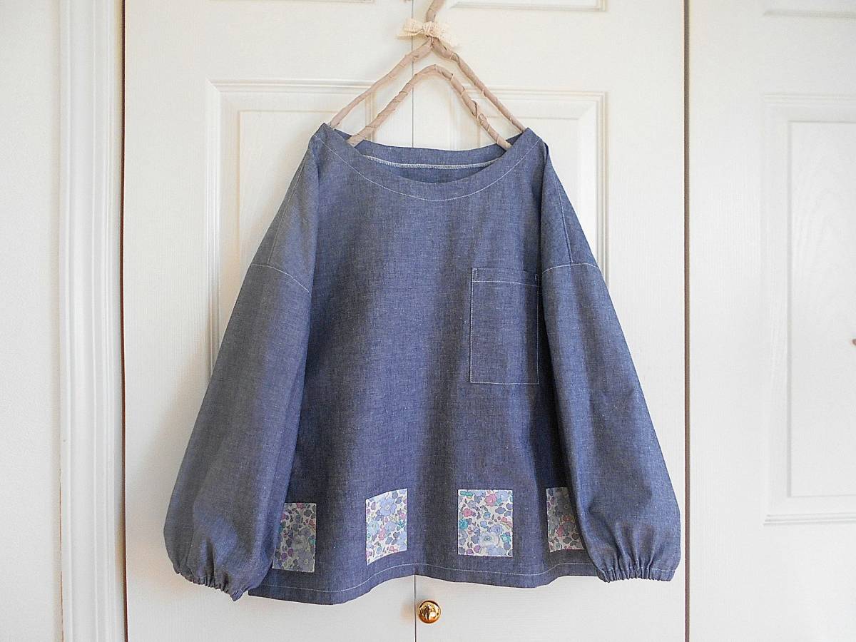 ＊コットンダンガリー＊リバティパッチのプルオーバー＊handmade＊
