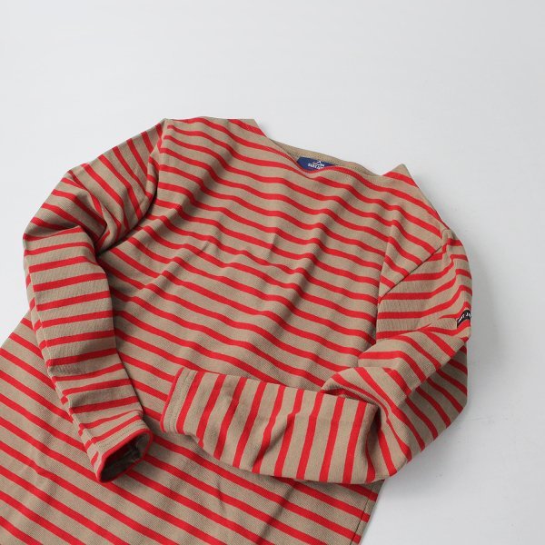 美品 SANT JAMES セントジェームス ウエッソン ボーダーボートネックバスクシャツ SM/ベージュ レッド カットソー【2400013274173】