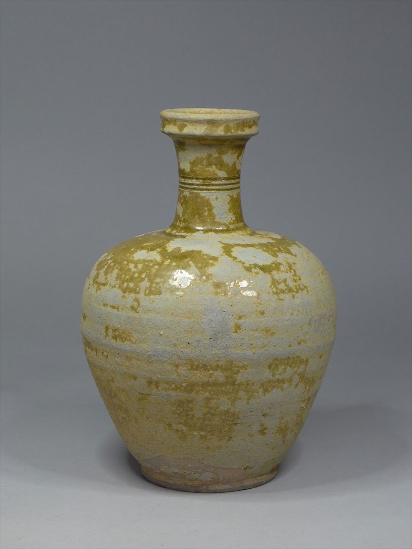 中国古玩 唐物 古代灰釉長頸壺 須恵器薬壺 (奈良-平安時代) 自然釉 短