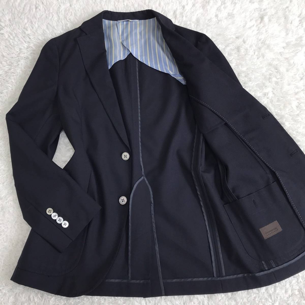ユニバーサルランゲージ【艶感抜群のカノニコ】UNIVERSAL LANGUAGE テーラードジャケット ブレザー CANONICO ビジネス メンズ ネイビー L位