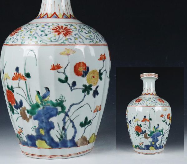 伊万里大コレクター放出品《名品》時代 柿右衛門花鳥文花瓶 30cm 日本 