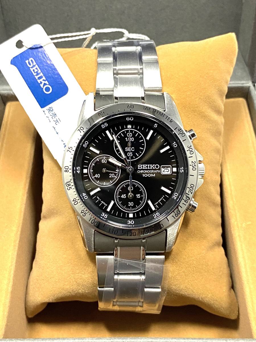 送料無料！【新品 未使用】腕時計 人気 SEIKO（セイコー） メンズ クロノグラフ シンプル オシャレ 激安 クオーツ シルバー 防水 ブラック