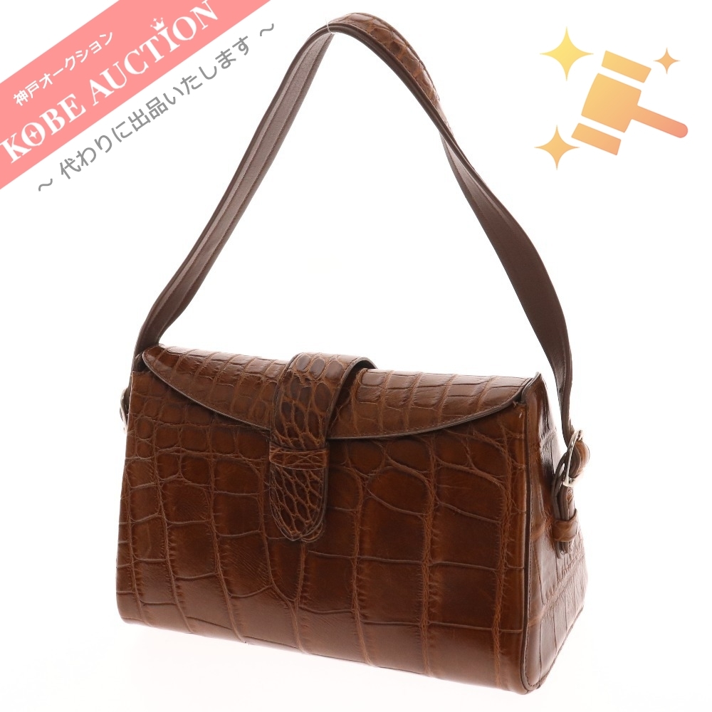 ■ クロコダイル ワンショルダーバッグ ハンドバッグ カバン 鞄 レディース ブラウン 中古