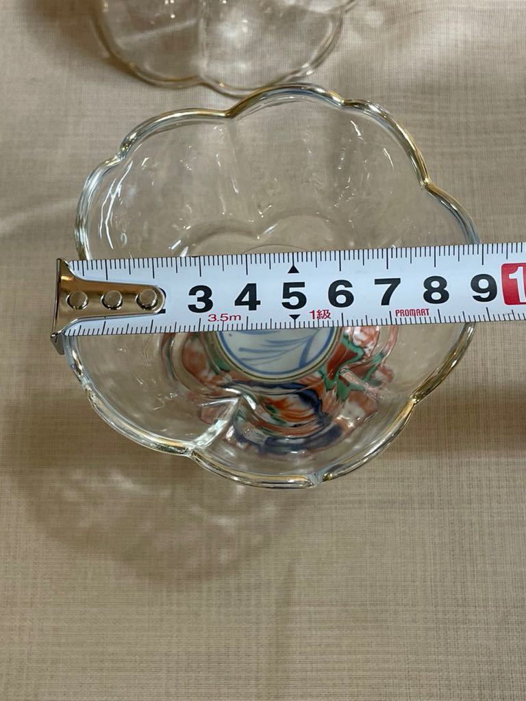 龍峰窯 つみき 三洋陶器 赤絵花鳥 ガラスデザート鉢揃 高台小鉢 和食器