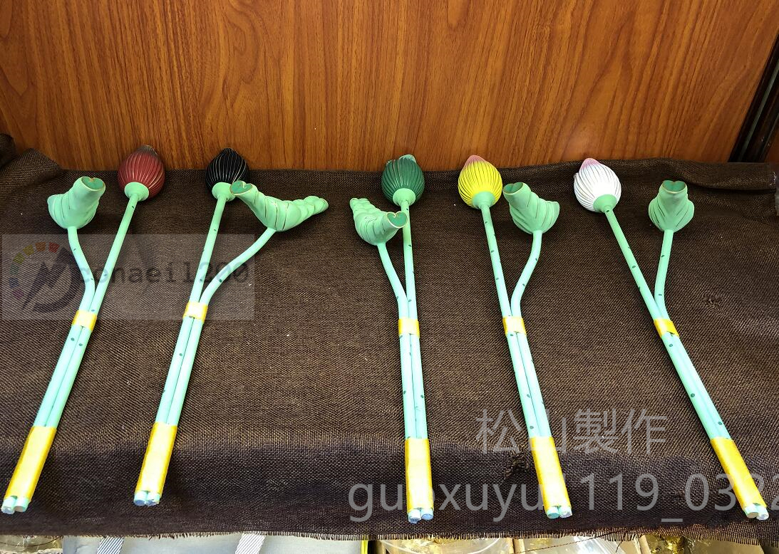 仏壇用　木製 常花　極彩色　金泥で描く 木彫り 一葉一花 ５点セット 真言宗　天台宗　密教　供養