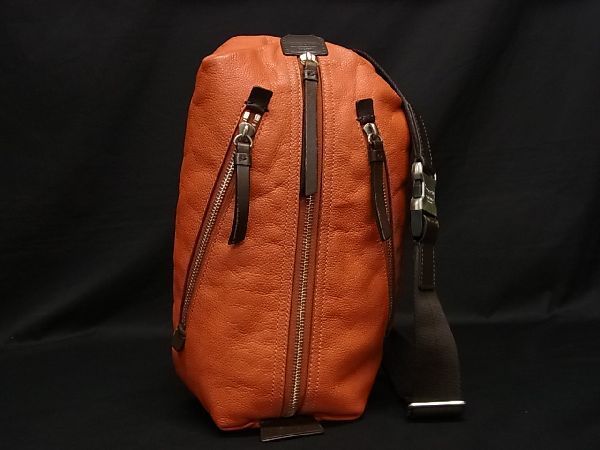 1円 COACH コーチ 70360 レザー クロスボディ ショルダーバッグ ボディバッグ 斜め掛け 肩掛け メンズ オレンジ系 AJ3966スN