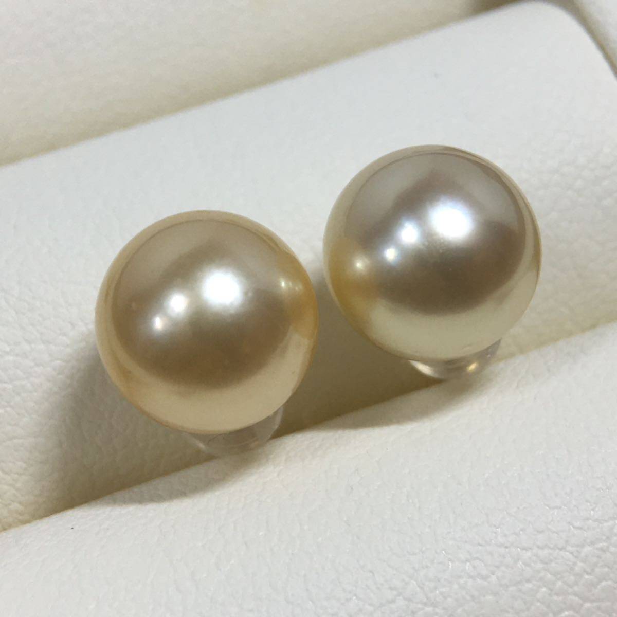 AB71 K18 ナチュラル　南洋白蝶真珠　ゴールデンパール　ピアス