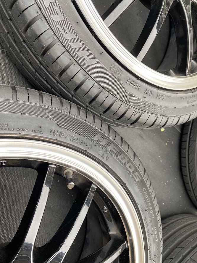 ローダウン軽向け 15インチ 4H-PCD100 6J+42 165/50R15 S-HOLD HIFLY 