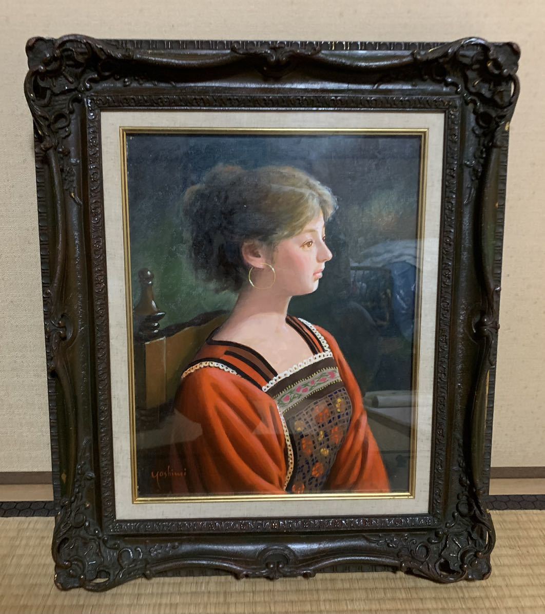 真作 鶴村義美 人物画 油彩画 6号 昭和美人画 油彩 F6 女性像 【公式通販】