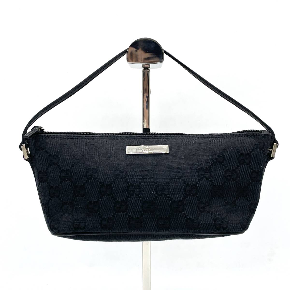 1円 美品 GUCCI グッチ GGキャンバス レザー ブラック 黒 アクセサリー 