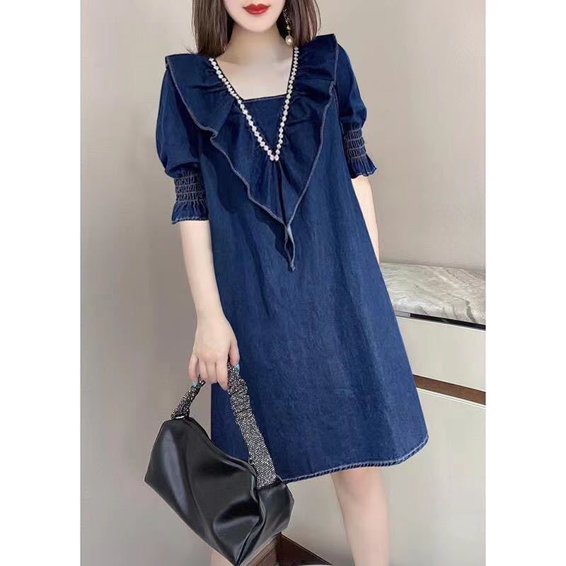 デニムワンピース レディース 夏 ゆったり トップス 可愛い おしゃれ 半袖 薄手 通勤 SLWA038(S-XL)