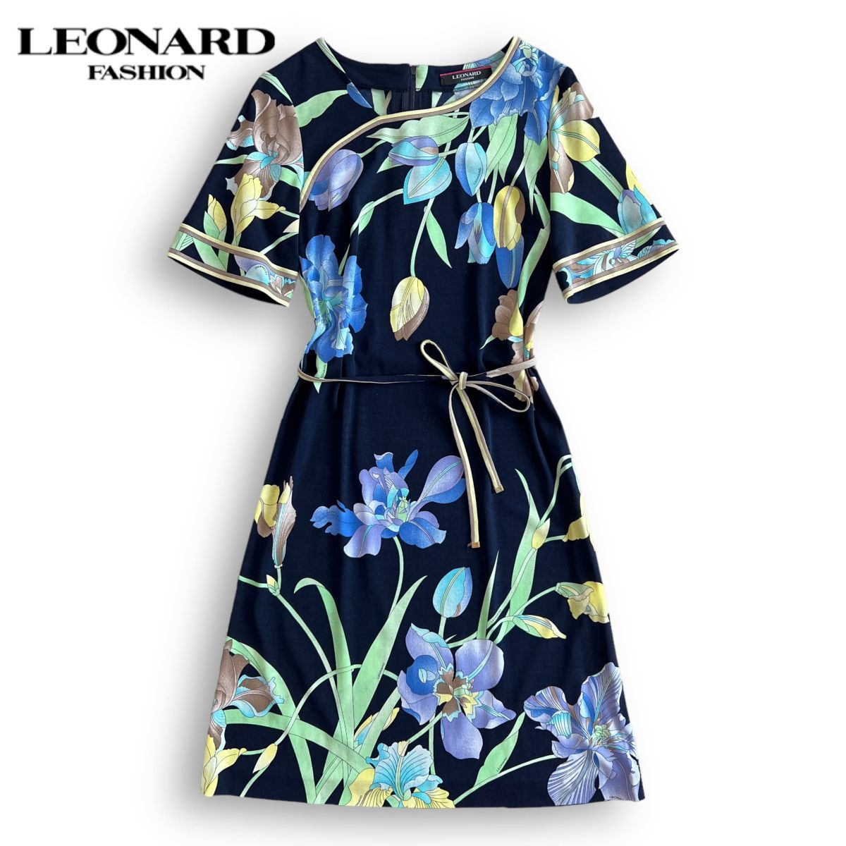 世界最高峰のプリント☆ LEONARD FASHION レオナール ベルト付き 半袖  