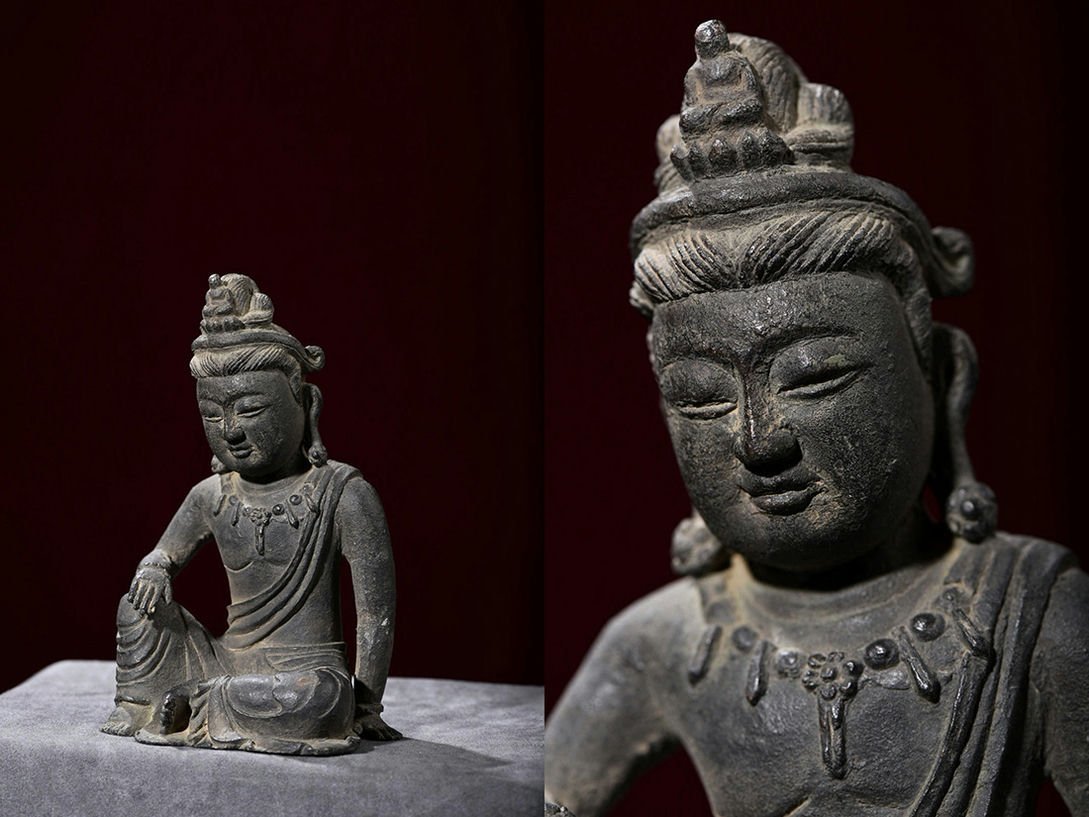 □青澤古美術□G850明代 紫銅自在観音造像 仏像 仏教文化 極上彫・ 某