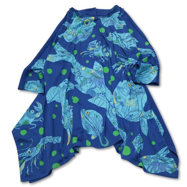 《良品◎》TOKUKO 1er VOL トクコ・プルミエヴォル★日本製*総柄*魚柄*ゆったり*デザインチュニック*ブルー*サイズ9(LA1263)◆S60