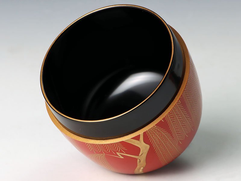 【古美味】出口幸甫 柳蒔絵朱塗中棗 茶道具 保証品 8GMy