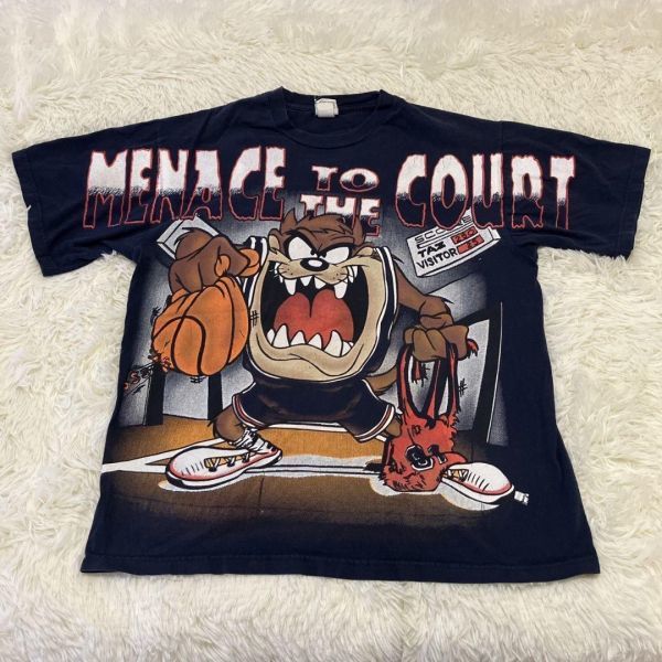 ルーニーチューン　オーバーサイズＬ　両面プリント　半袖Tシャツ　紺色ネイビー古着