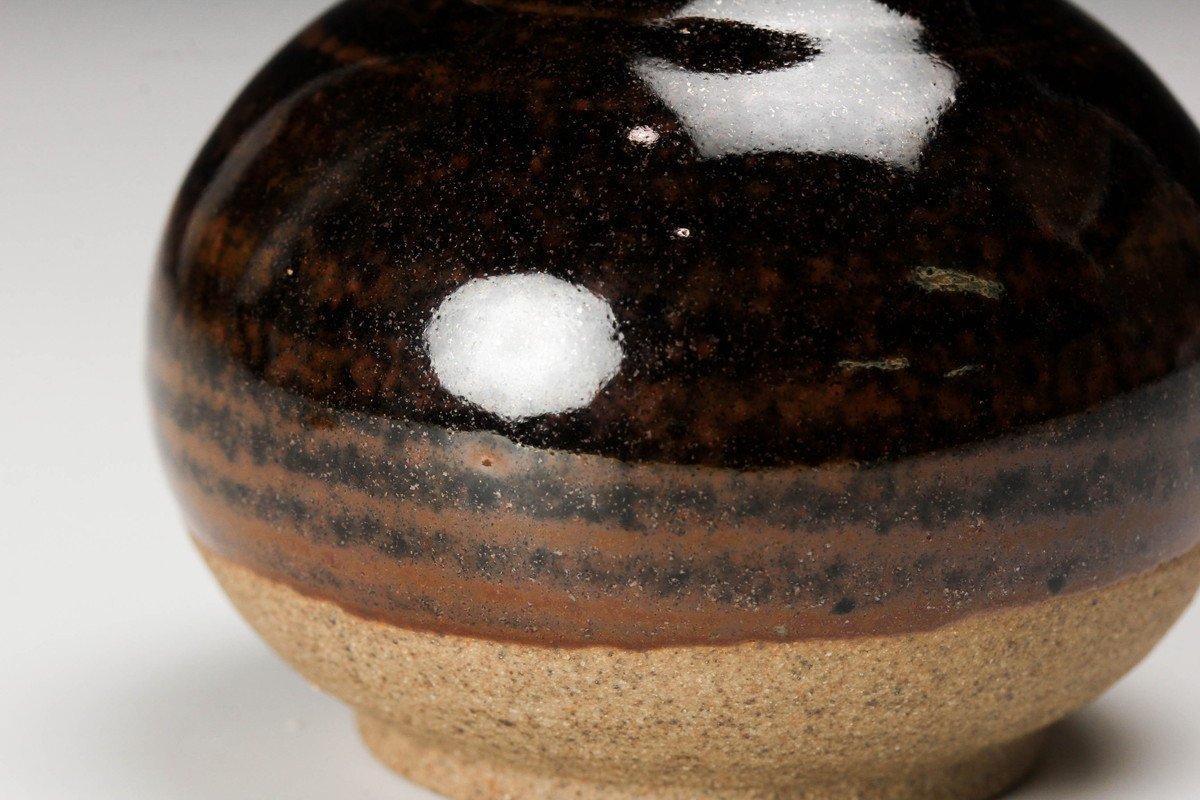 佳香】松本鉄山 大名物写 利休鶴首茶入 共箱 仕覆(日野卍