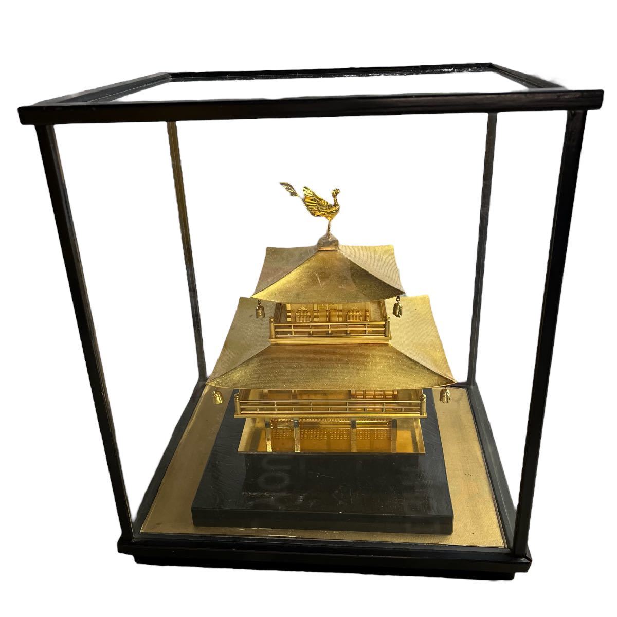 金閣寺 置物 ガラスケース 京都 金属製 インテリア アンティーク Y(金