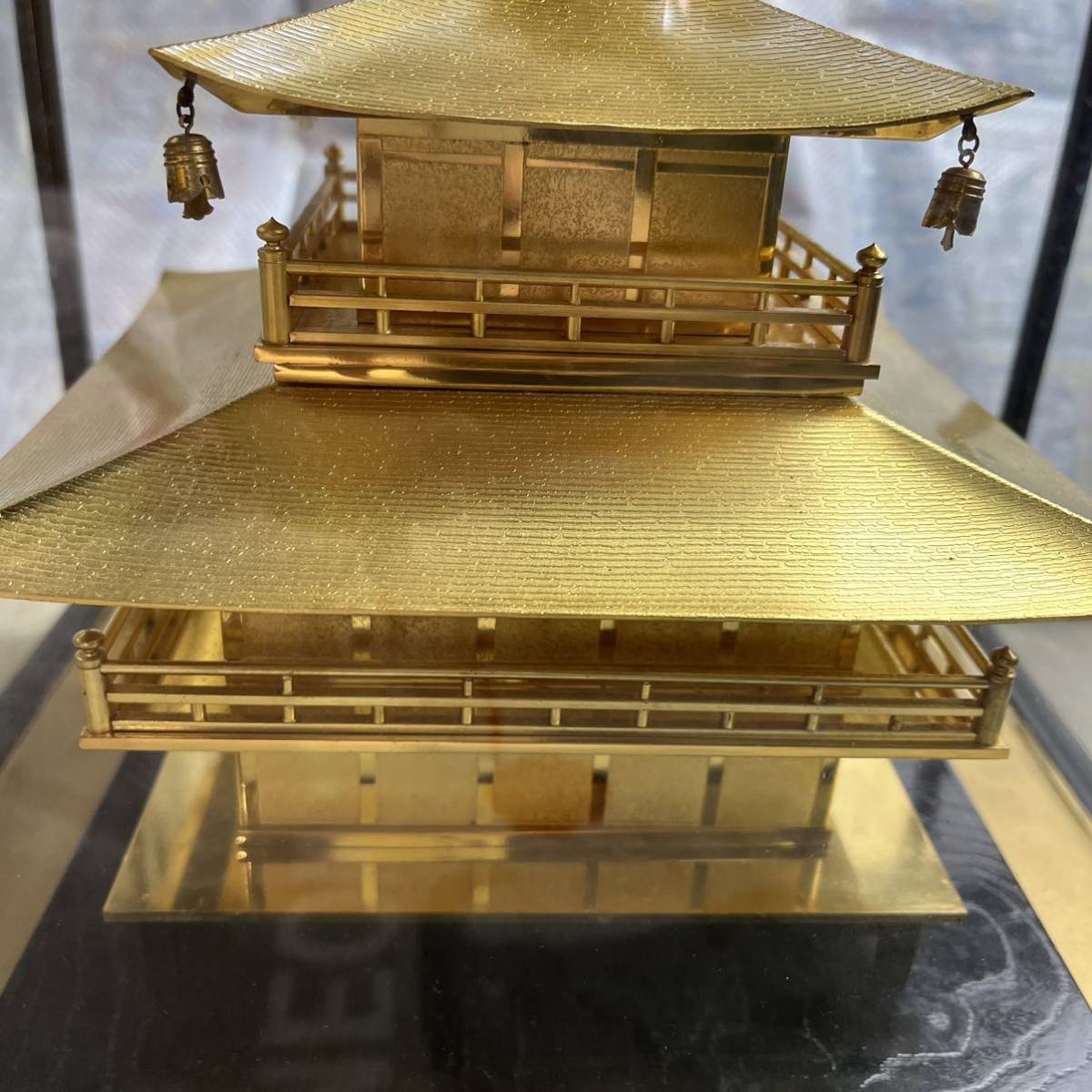 金閣寺 置物 ガラスケース 京都 金属製 インテリア アンティーク Y(金