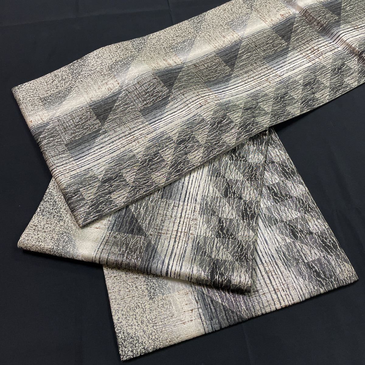 着物月花 ぜんまい 幾何学文様 袋帯 正絹 全通柄 ガード加工 ob401