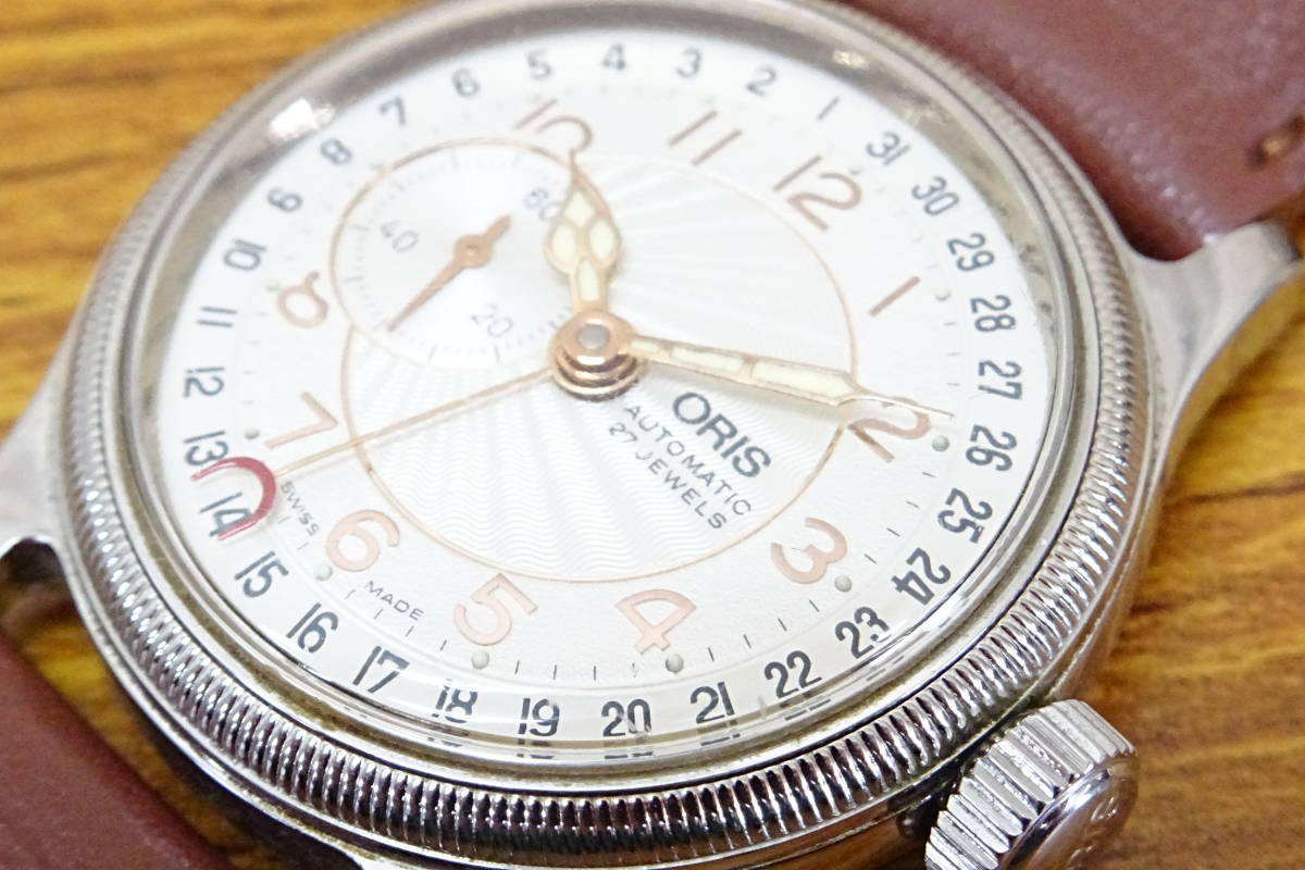 [K広島04047OU] ORIS オリス 腕時計 メンズ 自動巻 ポインターデイト スモールセコンド 裏スケ ケース付 640