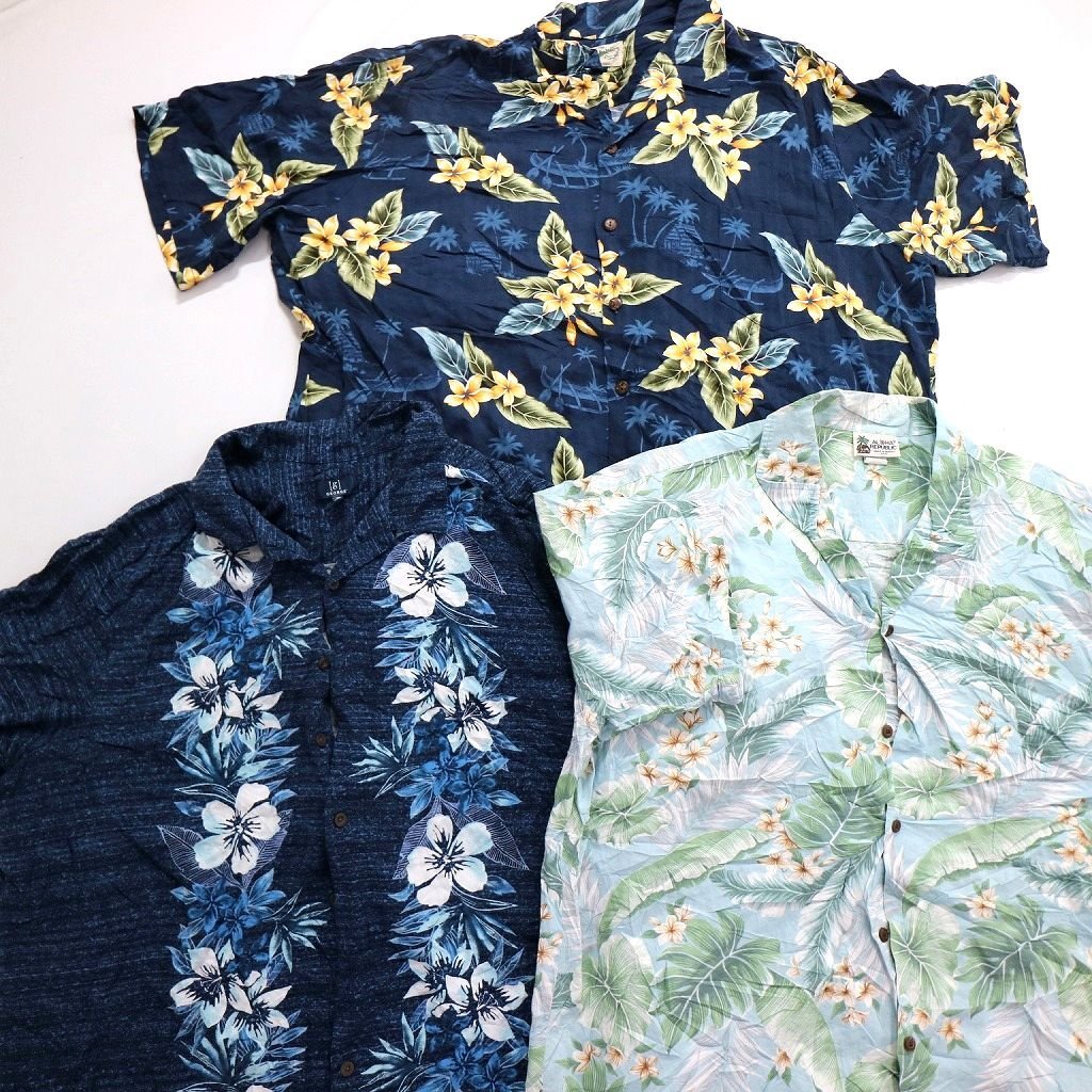 ◎半袖アロハシャツ set 花 リーフ 総柄 開襟 他 (メンズ3XL) 12枚セット まとめ売り 古着卸 1円スタート 最落なし MN0280