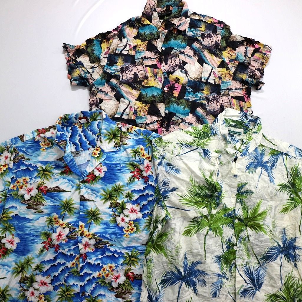 ◎半袖アロハシャツ set 花 リーフ 総柄 開襟 他 (メンズ3XL) 12枚セット まとめ売り 古着卸 1円スタート 最落なし MN0280