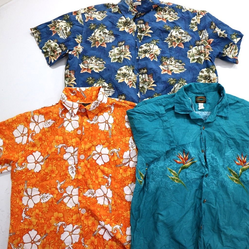 ◎半袖アロハシャツ set 花 リーフ 総柄 開襟 他 (メンズ3XL) 12枚セット まとめ売り 古着卸 1円スタート 最落なし MN0280