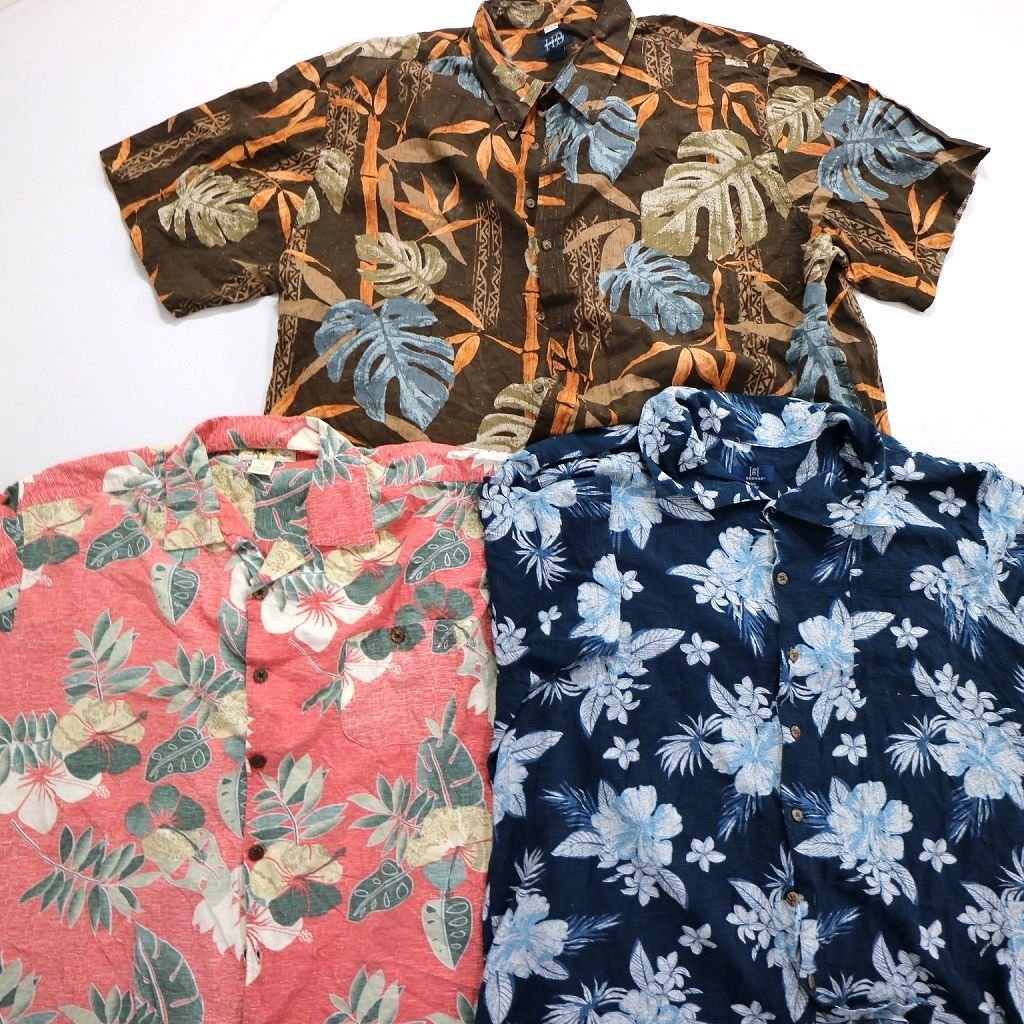 ◎半袖アロハシャツ set 花 リーフ 総柄 開襟 他 (メンズ3XL) 12枚セット まとめ売り 古着卸 1円スタート 最落なし MN0280