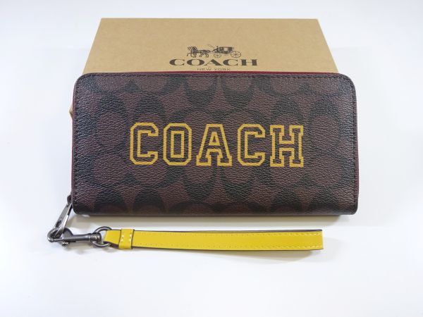 未使用 （138）コーチ coach ラウンドファスナー ジッピーウォレット 正規品 ストラップ付き 長財布 ブラウン シグネチャー