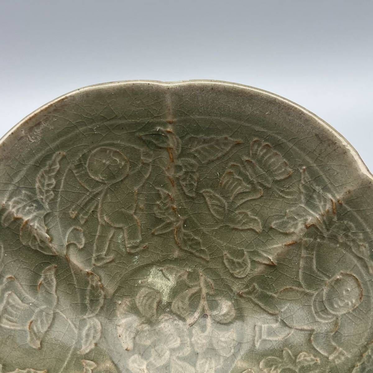 青磁 耀州窯 宋時代 希少品中国古玩 茶道具 建水 渣斗 輪花