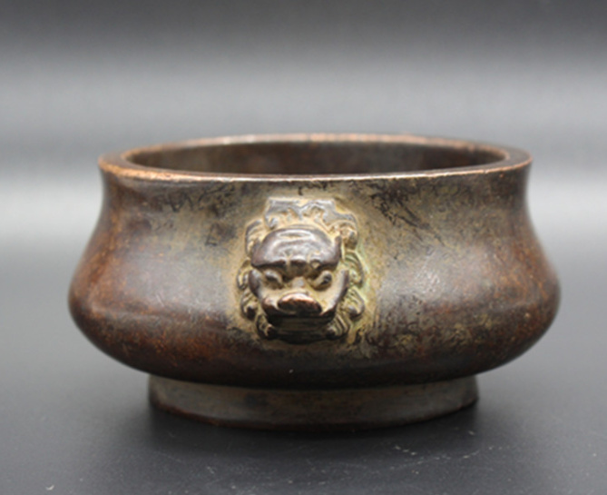 中古 獅子耳 編み紋 銅香炉 中国古玩 香道具 古銅 香炉 古美術 CL0153 獅子 銅製 陶器 香炉の通販 六角香炉 玉獅子蓋 三足香炉▽中国