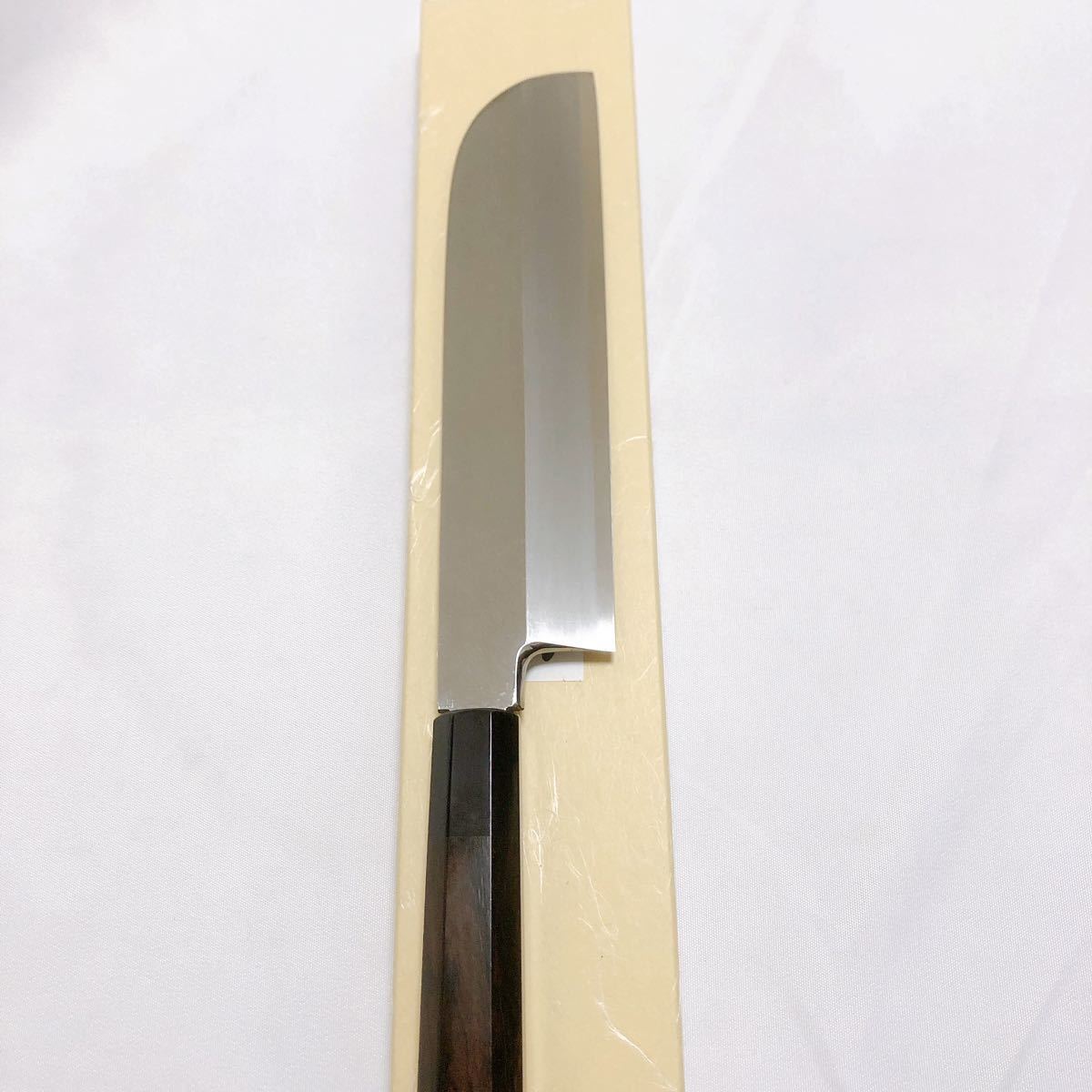 堺打刃物】銀三鋼 鎌形薄刃225mm 黒檀八角水牛柄 和包丁 7.5寸 薄刃 