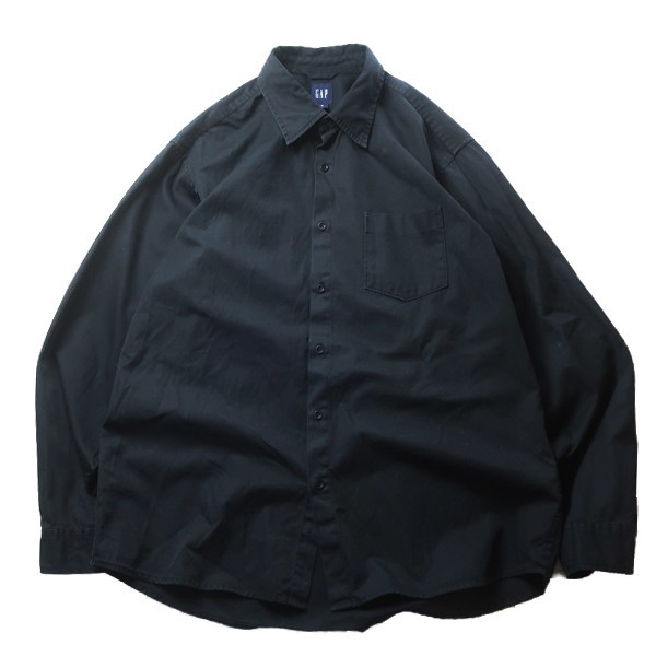 ベーシックモデル! 90s 00s OLD GAP オールドギャップ ボタンダウン 長袖 オックスフォード シャツ ブラック 黒 L 大きいサイズ メンズ
