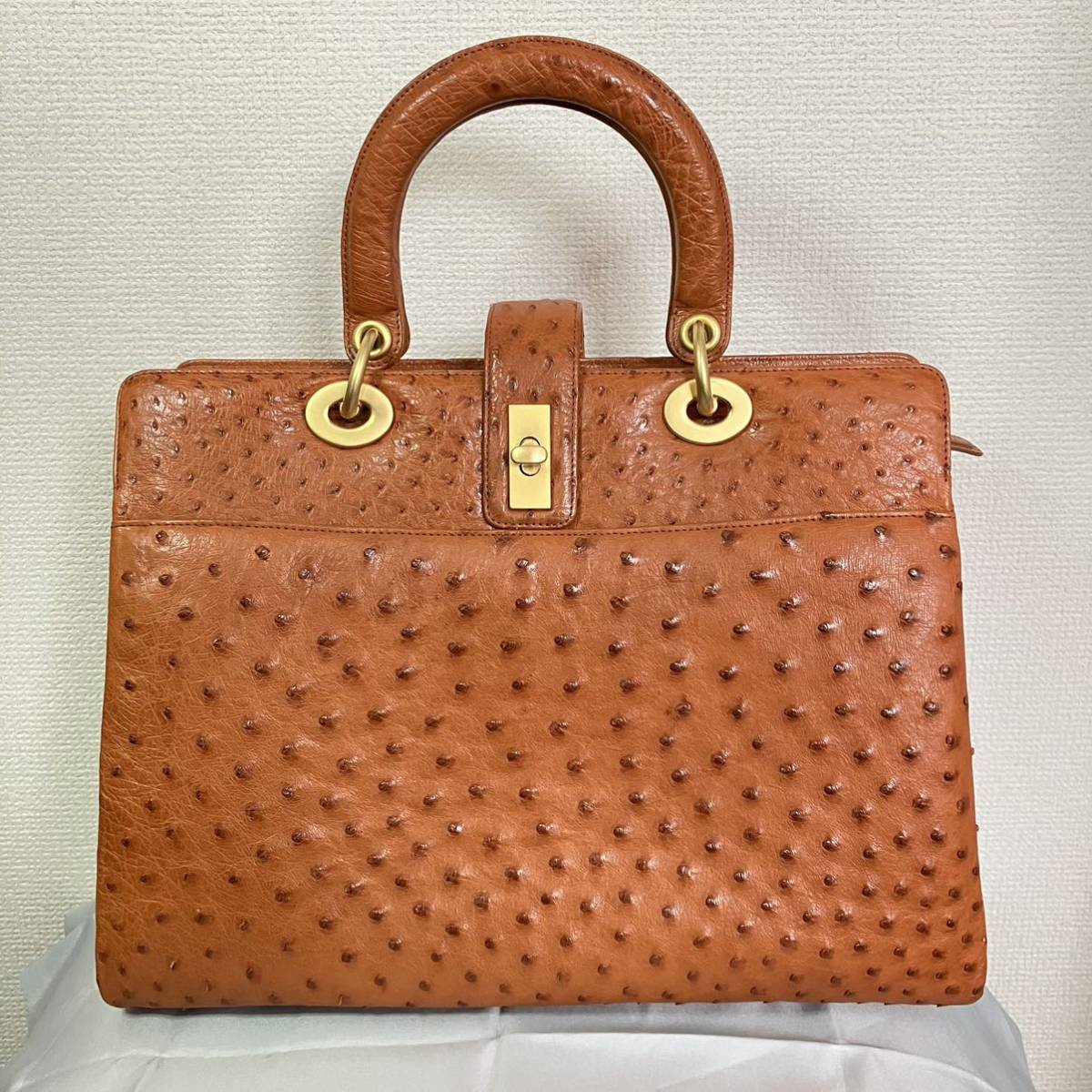 定価12万円 極美品 リュウ JRA ハンドバッグ オーストリッチ ベージュ 